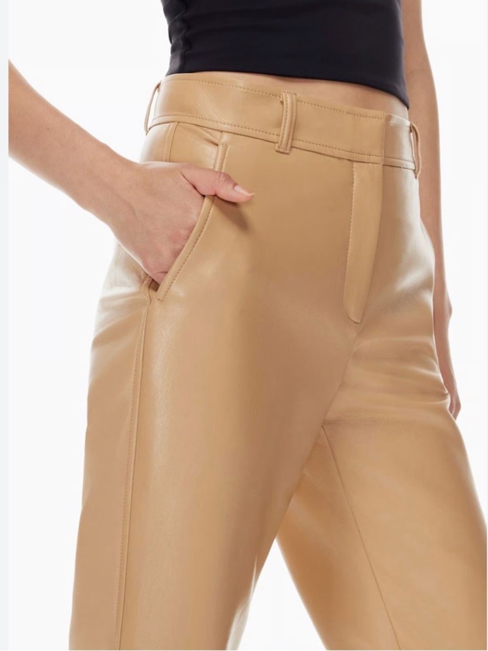 Babaton Straight-Leg Faux Leather Pants in Camel Tan size 4